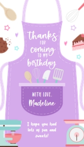 Thank You For Coming Gift Tag, EDITABLE Baking Party Favor, Kids Cooking Purple Birthday Label, Cookie Pastries Chef, Instant Download KP054 design preview