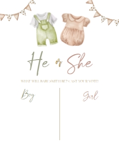 Boho Gender Reveal Voting Sign, Guess The Gender Template, He Or She Game, Boy Or Girl, Neutral Baby Clothes, Minimalist Brunch Party, GR016 design preview