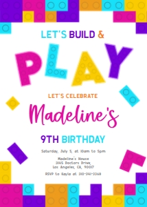 Building Blocks Birthday Invitation, Editable Play Invite Template, Colorful Toy Bricks Party Supplies, Tween Girl, Instant Download KP173 design preview