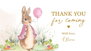 Peter Rabbit Gable Box Label Template, Editable Flopsy Bunny Party Sticker, Peter Rabbit Birthday Label, Girl Pink Balloon, Instant Download design preview