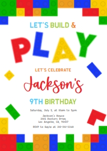 Building Blocks Birthday Invitation, Editable Play Invite Template, Colorful Toy Bricks Party Supplies, Unisex Evite, Instant Download KP173 design preview