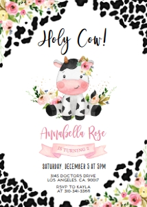 KP179-A-Invitation-5 by 7 inches-Holy Cow (Floral): Holy Cow Birthday Invitation, EDITABLE Cow Party Invite Template, Printable Girl First Birthday, Floral Cow Print, Instant Download KP179