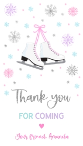 Thank You For Coming Gift Tag, Editable Ice Skating Party Favor Tag, Skate On Over Template, Pastel Snowflake Template, Outdoor Rink, KP169 design preview