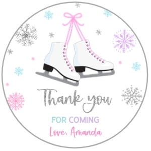 Thank You For Coming Round Gift Tag, Editable Ice Skating Party Favor Tag, Skate On Over Template, Pastel Snowflake Template, Outdoor, KP169 design preview