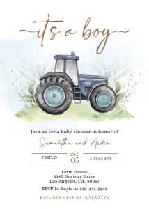 EDITABLE Blue Tractor Baby Shower Invitation, Ranch Farm Baby Sprinkle Party Invite, Printable It's A Boy Template, Instant Download BS166 design preview