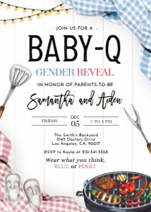 Editable Baby-Q Gender Reveal Invitation, Backyard Couples Baby Shower, He Or She, BBQ Gender Reveal Party Template, Boy Or Girl, GR022 design preview