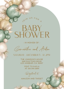 EDITABLE Boho Arch Baby Shower Invitation, Balloons & Pampas Grass Invite Template, Sage Green, Gender Neutral Party, Instant Download BS168 design preview