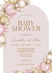 EDITABLE Boho Arch Baby Shower Invitation, Balloons & Pampas Grass Invite Template, Blush Pink, Gender Neutral Party, Instant Download BS168 design preview