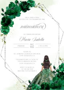 Q009 - Quinceneara Invitation - Emerald Green & Silver: Quinceañera Invitation, EDITABLE Emerald Green and Silver Party Invite Template, Mis Quince Anos, 15th Birthday Party, Instant Download Q009