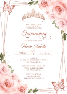 Pink and Rose Gold Quinceañera Invitation, EDITABLE Tiara Rose 15th Birthday Party Invite Template, Mis Quince Anos, Instant Download Q014 design preview