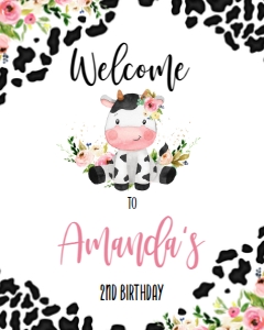 EDITABLE Holy Cow Welcome Sign, Floral Cow Print Birthday Party Decor, Printable Girl Banner, Personalized Template, Instant Download KP179 design preview