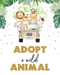 Wild One Custom Adopt A Wild Animal Sign, EDITABLE Safari Animals Party Decor Template, Jungle Kids First Birthday, Instant Download KP084 design preview