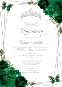 Emerald Green and Silver Quinceañera Invitation, EDITABLE Tiara Party Invite Template, Mis Quince Anos, 15th Birthday, Instant Download Q012 design preview