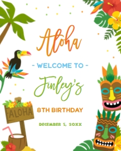 KP093_A-WELCOME SIGN-16 by 20 inches: Luau Birthday Welcome Sign, EDITABLE Aloha Tropical Party Invite Template, Hawaiian Summer Kids Party, Aloha Tiki, Instant Download KP093