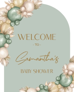 BS168-A_Welcome Sign-16 by 20 inches: EDITABLE Boho Arch Baby Shower Welcome Sign, Balloons & Pampas Grass Baby Sprinkle, Customizable Sage Green Banner, Instant Download BS168