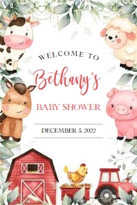 BS113-A-018-Welcome Sign-24 by 36 inches: Farm Baby Shower Bundle, EDITABLE Barn Animals Baby Shower Invite, Ranch Baby Shower Games, Red Boy Barnyard Animal, Instant Download, BS113