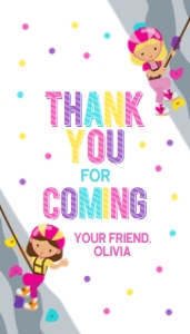 EDITABLE Thank You For Coming Gift Tag, Rock Climbing Party Favor, Girl Adventure Birthday Label, Lets Climb and Play Instant Download KP160 design preview
