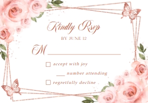 Q014 - RSVP Card - 5 by 3.5" in: Quinceañera RSVP Card Template, Pink Rose Gold Floral Quince Printable, Princess Mis Quince 15 Anos, 15th Birthday, Instant Download, QC014