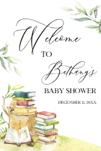 BS158-A-018-Welcome Sign-24 by 36 inches: Storybook Baby Shower Welcome Sign, Editable Baby Sprinkle Decor, New Chapter Will Begin, Adventure Book Party Banner Instant Download BS158