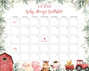 BS113-A-021-Guess Baby’s Due Date-16 by 20 inches: Farm Baby Shower Bundle, EDITABLE Barn Animals Baby Shower Invite, Ranch Baby Shower Games, Red Boy Barnyard Animal, Instant Download, BS113