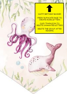 Under The Sea Happy Birthday Banner, EDITABLE Ocean Animals Banner, Nautical 1st Birthday Party Decor, Pink, Instant Download, Corjl, KP095 design preview