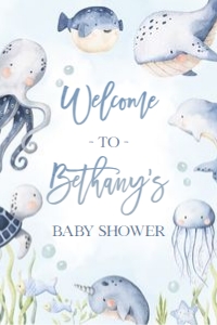 BS139-A-018-Welcome Sign-20 by 30 inches: Under the Sea Baby Shower Bundle, EDITABLE Ocean Animals Baby Shower Invite, Nautical Baby Shower Games, Blue Boy, Instant Download, BS139