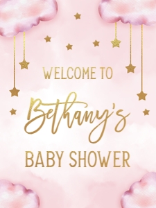 BS128-A-018-Welcome Sign-18 by 24 inches: Twinkle Twinkle Little Star Welcome Sign, EDITABLE Moon and Stars Baby Shower Decor, Pink & Gold Baby Party Template, Instant Download BS128