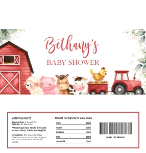 BS113-A-016-Chocolate Bar Label-Hershey’s: Farm Baby Shower Bundle, EDITABLE Barn Animals Baby Shower Invite, Ranch Baby Shower Games, Red Boy Barnyard Animal, Instant Download, BS113