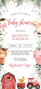 BS113-A-002-Mobile Invitation-1125x2436 pixels: Farm Baby Shower Bundle, EDITABLE Barn Animals Baby Shower Invite, Ranch Baby Shower Games, Red Boy Barnyard Animal, Instant Download, BS113