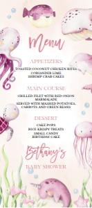 BS139-B-014-Menu Card-4 by 9 in: Under the Sea Baby Shower Bundle, EDITABLE Ocean Animals Baby Shower Invite, Nautical Baby Shower Games, Pink Girl, Instant Download, BS139
