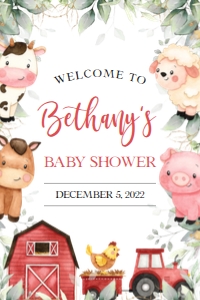 BS113-A-018-Welcome Sign-20 by 30 inches: Farm Baby Shower Bundle, EDITABLE Barn Animals Baby Shower Invite, Ranch Baby Shower Games, Red Boy Barnyard Animal, Instant Download, BS113