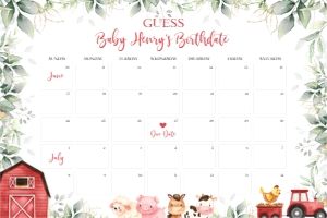 BS113-A-021-Guess Baby’s Due Date-20 by 30 inches: Farm Baby Shower Bundle, EDITABLE Barn Animals Baby Shower Invite, Ranch Baby Shower Games, Red Boy Barnyard Animal, Instant Download, BS113
