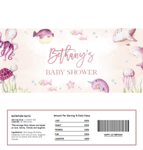 BS139-B-016-Chocolate Bar Label-Hershey’s: Under the Sea Baby Shower Bundle, EDITABLE Ocean Animals Baby Shower Invite, Nautical Baby Shower Games, Pink Girl, Instant Download, BS139