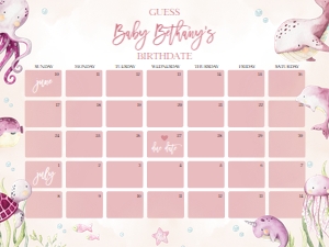 BS139-B-021-Guess Baby’s Due Date-18 by 24 inches: Under the Sea Baby Shower Bundle, EDITABLE Ocean Animals Baby Shower Invite, Nautical Baby Shower Games, Pink Girl, Instant Download, BS139