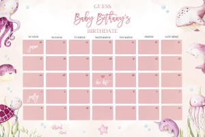 BS139-B-021-Guess Baby’s Due Date-24 by 36 inches: Under the Sea Baby Shower Bundle, EDITABLE Ocean Animals Baby Shower Invite, Nautical Baby Shower Games, Pink Girl, Instant Download, BS139