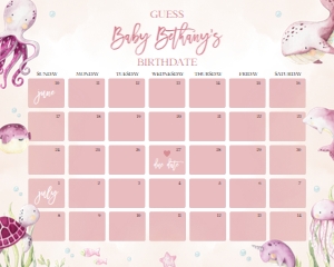BS139-B-021-Guess Baby’s Due Date-16 by 20 inches: Under the Sea Baby Shower Bundle, EDITABLE Ocean Animals Baby Shower Invite, Nautical Baby Shower Games, Pink Girl, Instant Download, BS139