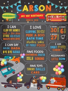 Cars and Trucks Milestone Board (18" x 24"): Cars Milestone Board