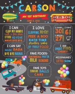 Cars and Trucks Milestone Board (16" x 20"): Cars Milestone Board