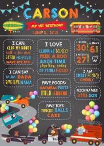 Cars and Trucks Milestone Board (A3): Cars Milestone Board