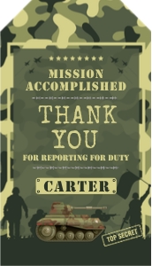 Army Thank You Tag (2" x 3.5"): Army Invitations