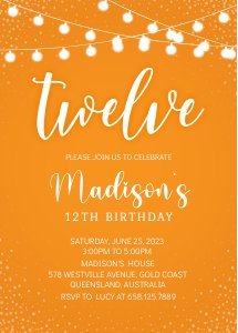 Orange String Lights Invitations design preview