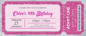 Ticket Glitter Birthday Invitation 8.7" x 3.7": Glitter Long Ticket