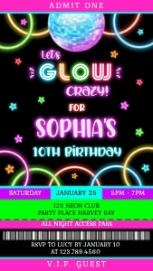 Ticket Glow Birthday Invitation (1080 x 1920 pixel): Glow Ticket