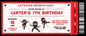 Ticket Ninja Birthday Invitation 8.7" x 3.7": Ninja Long Ticket