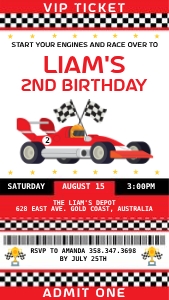Ticket Car Racing Birthday Invitation (1080 x 1920 pixel): Car Race Ticket