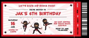 Ticket Ninja 2 Birthday Invitation 8.7" x 3.7": Ninja Long Ticket