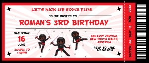 Ticket Ninja 3 Birthday Invitation 8.7" x 3.7": Ninja Long Ticket