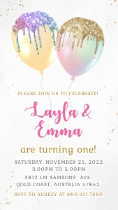 TwinGirlBalloon Phone Invitation design preview