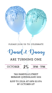 Twin Boys Balloon Phone Invitation design preview