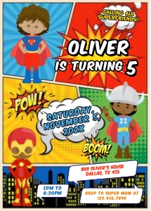Superhero Birthday Invitation 2 (5" x 7"): Superhero Invitation2